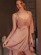 Vintage Cream Satin Lace Robe Set - View 10 | WEUXS