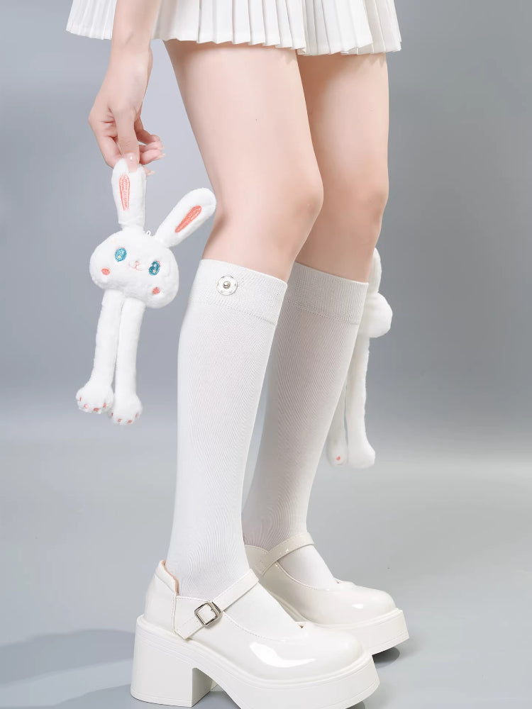 Knee high socks with detachable plush cat embellishment - View 9 | WEUXS