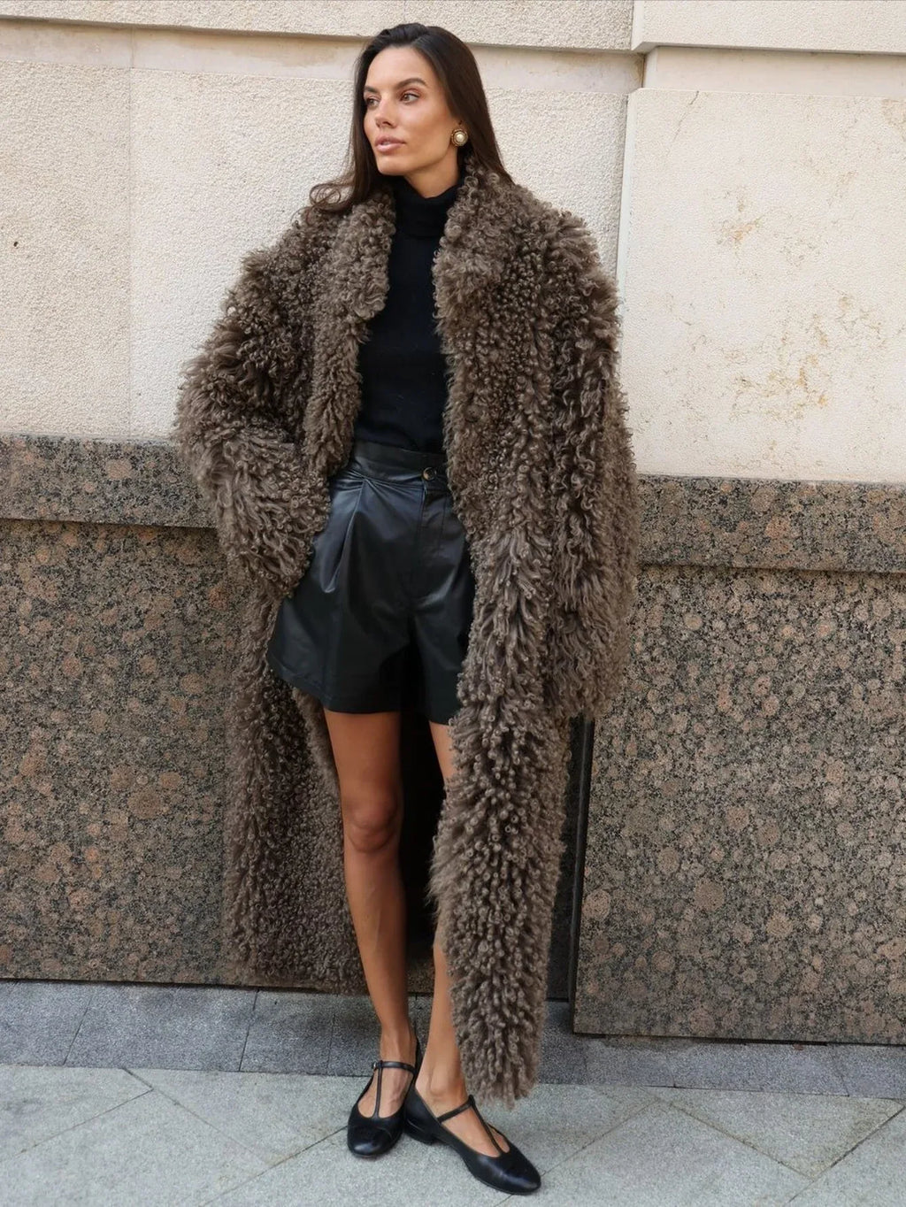 long brown faux fur coat - View 8 | WEUXS