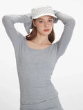 Fitted bell sleeve knit top with ruched side detail and scoop neckline - View 6 | WEUXS