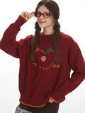 Whimsical Apple & Teddy Bear Pocket Knit Sweater - WEUXS