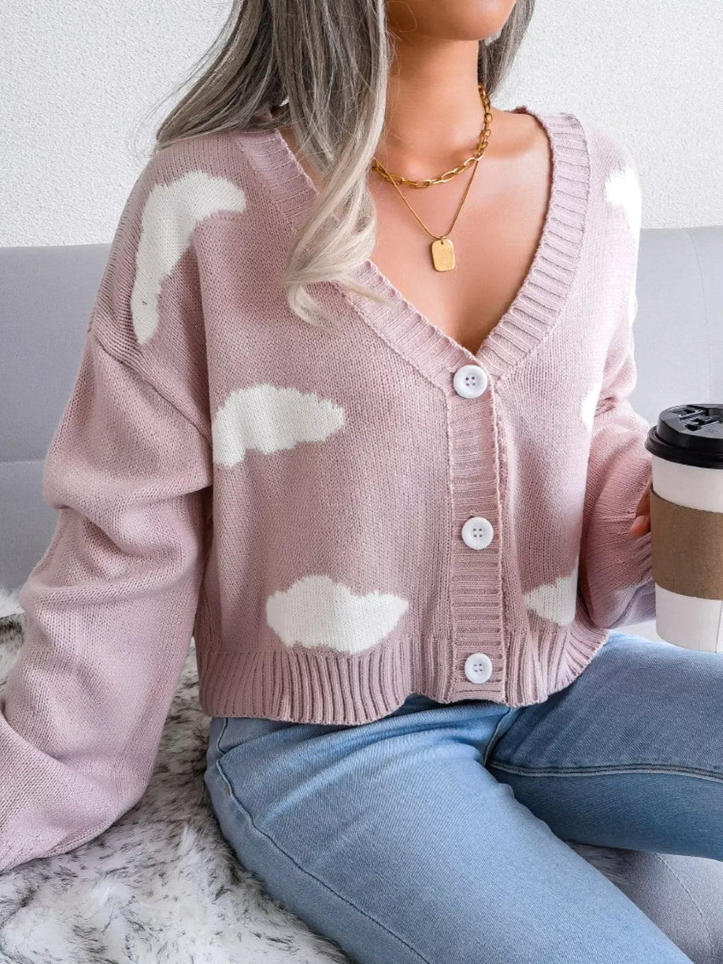 Daydream Sky Cloud Print Knit Cardigan - WEUXS