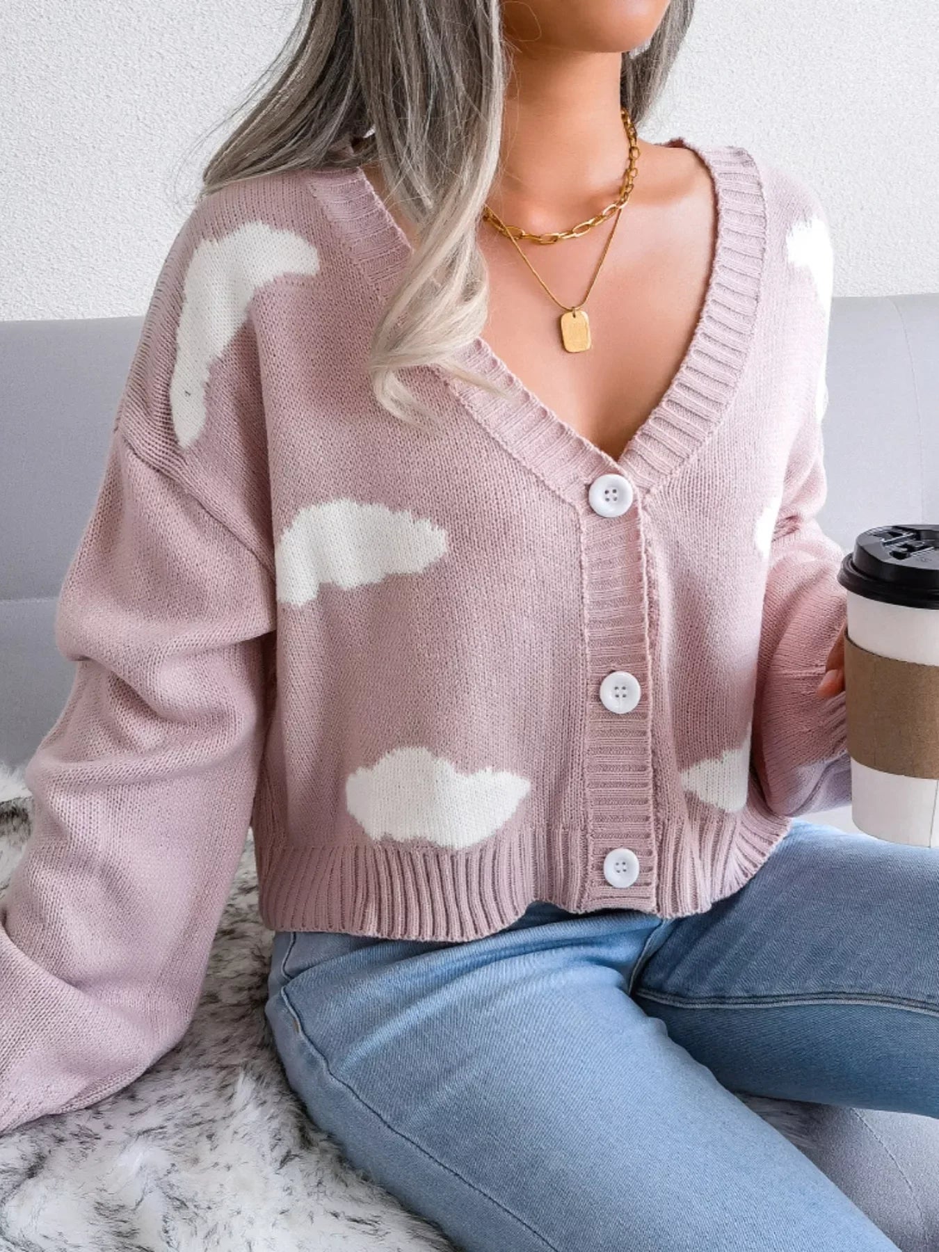 Daydream Sky Cloud Print Knit Cardigan - WEUXS