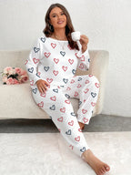 Plus Size Pink Heart Print Jogger Pajama Set - View 7 | WEUXS