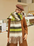 Pastel Blue & White Block Stripe Oversized Scarf - WEUXS