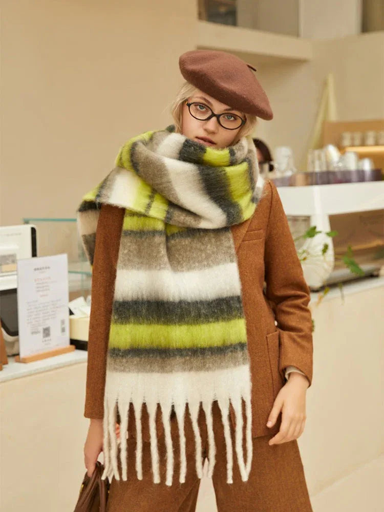 Pastel Blue & White Block Stripe Oversized Scarf - WEUXS
