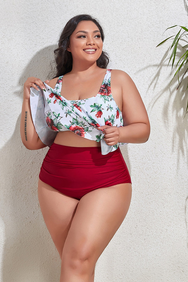 (L-4XL) Floral High Waist Bikini Set | Dress In Beauty