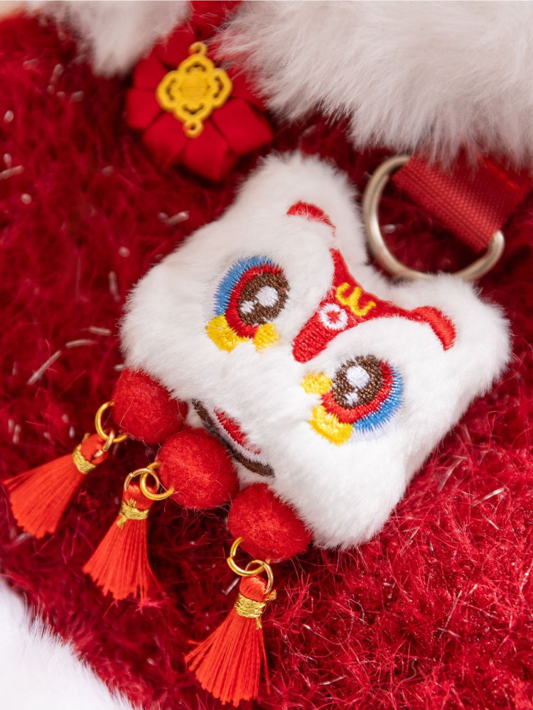 Pet Lion Dance Fleece Vest in Red - View 9 | WEUXS
