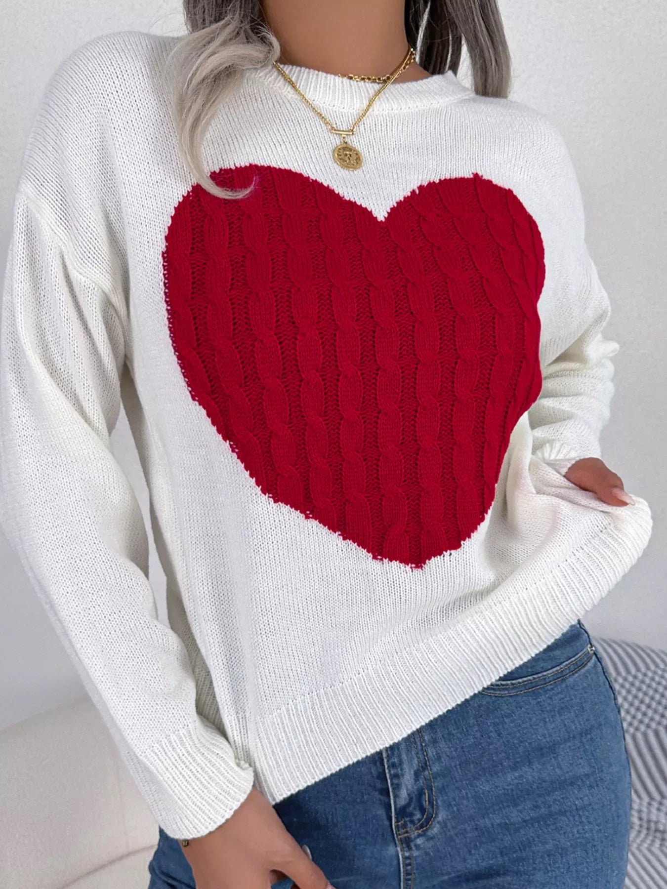 Cable knit sweater with heart design - View 18 | WEUXS