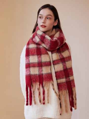 Festive Red Tartan Wool Blend Scarf