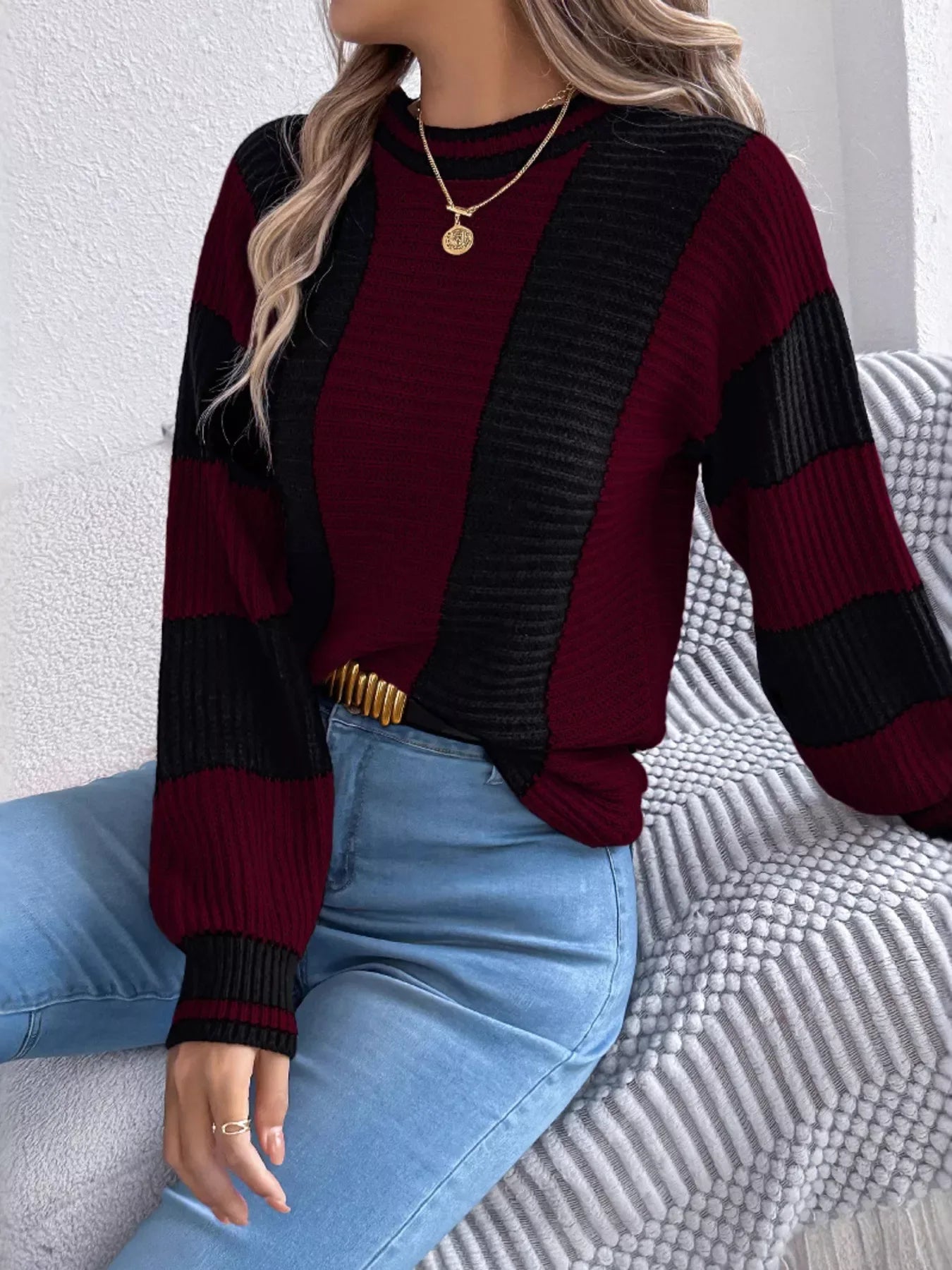 Vertical stripe knit sweater - View 13 | WEUXS