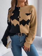 Spooky Chic Split Color Block Pumpkin Sweater - WEUXS