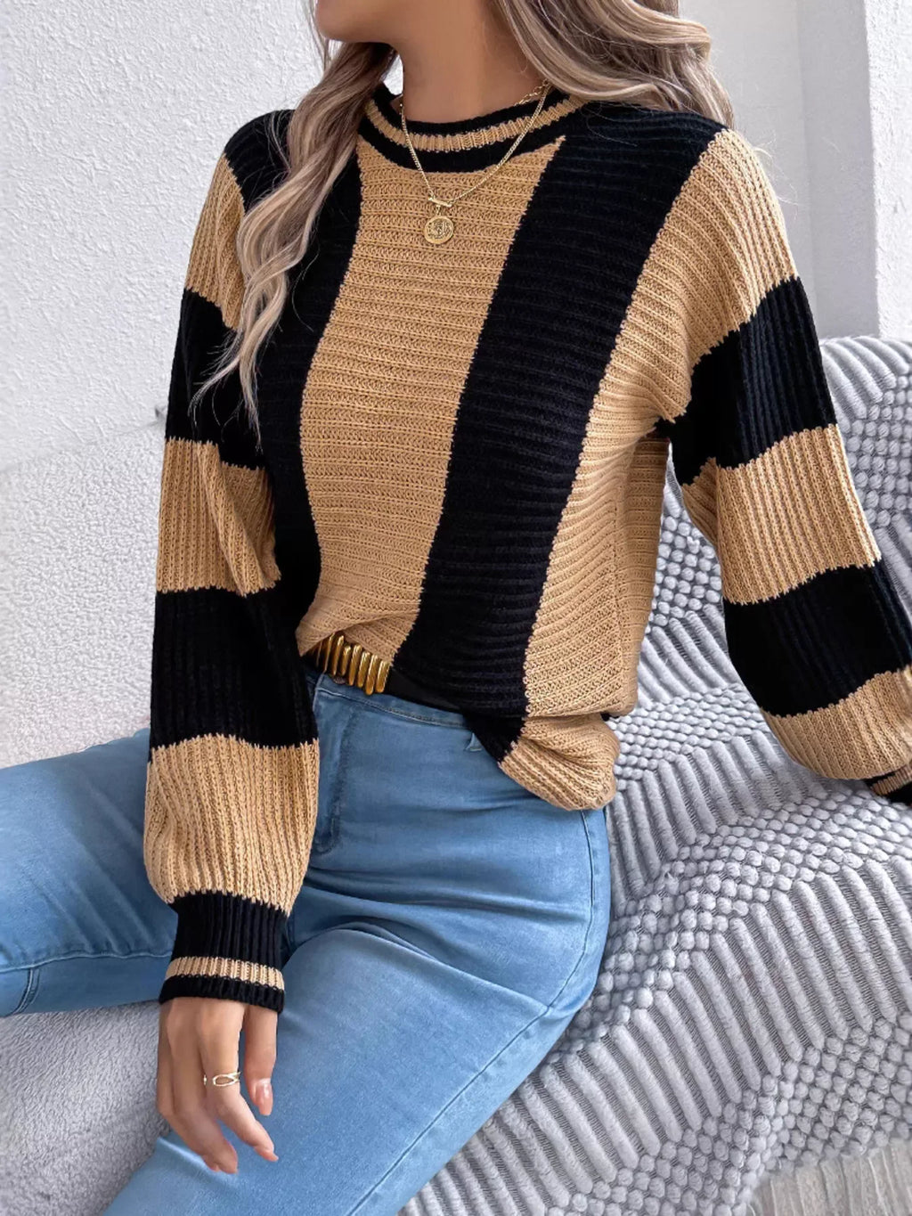 Vertical stripe knit sweater - View 17 | WEUXS