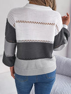 Color block knit henley sweater - View 8 | WEUXS