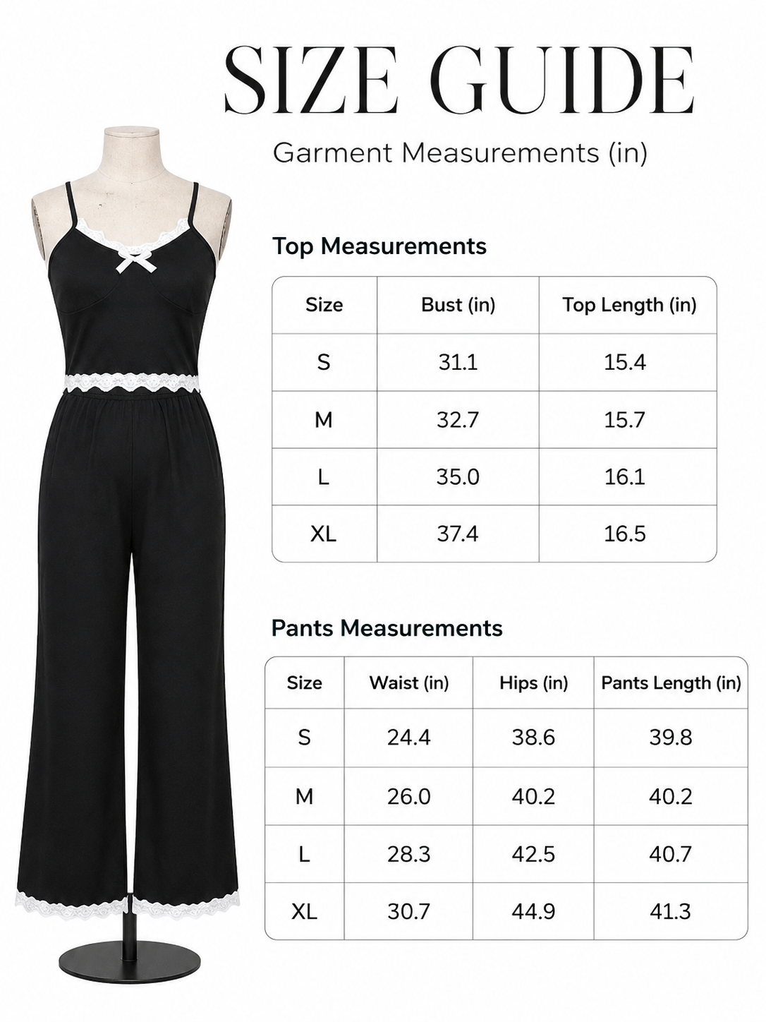 Elegant lace trim pajama set - View 8 | WEUXS