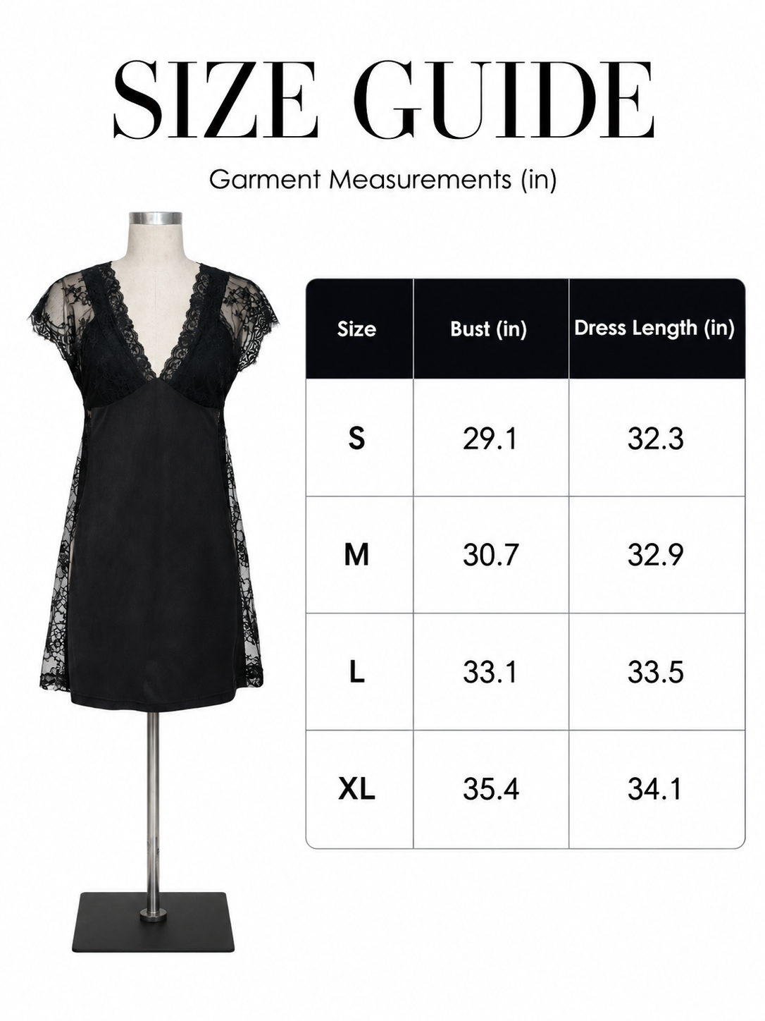 Women's black satin nightgown with V-neck and lace trim - View 8 | WEUXS
