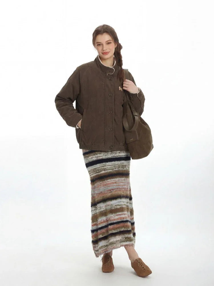 Brown corduroy bomber jacket with fleece lining - View 6 | WEUXS