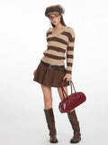 Hooded Cable Knit Striped Sweater - View 6 | WEUXS