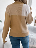 Modern Geometric Khaki Knit Sweater - WEUXS