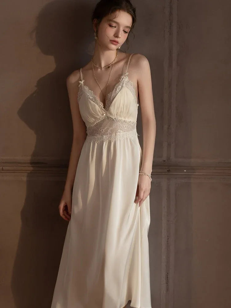 Satin lace robe and slip dress set - View 11 | WEUXS