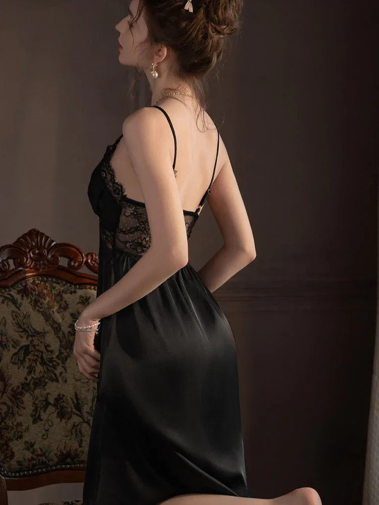 Satin lace robe and slip dress set - View 16 | WEUXS