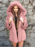 Rosy Cloud Hooded Faux Fox Fur Coat - WEUXS