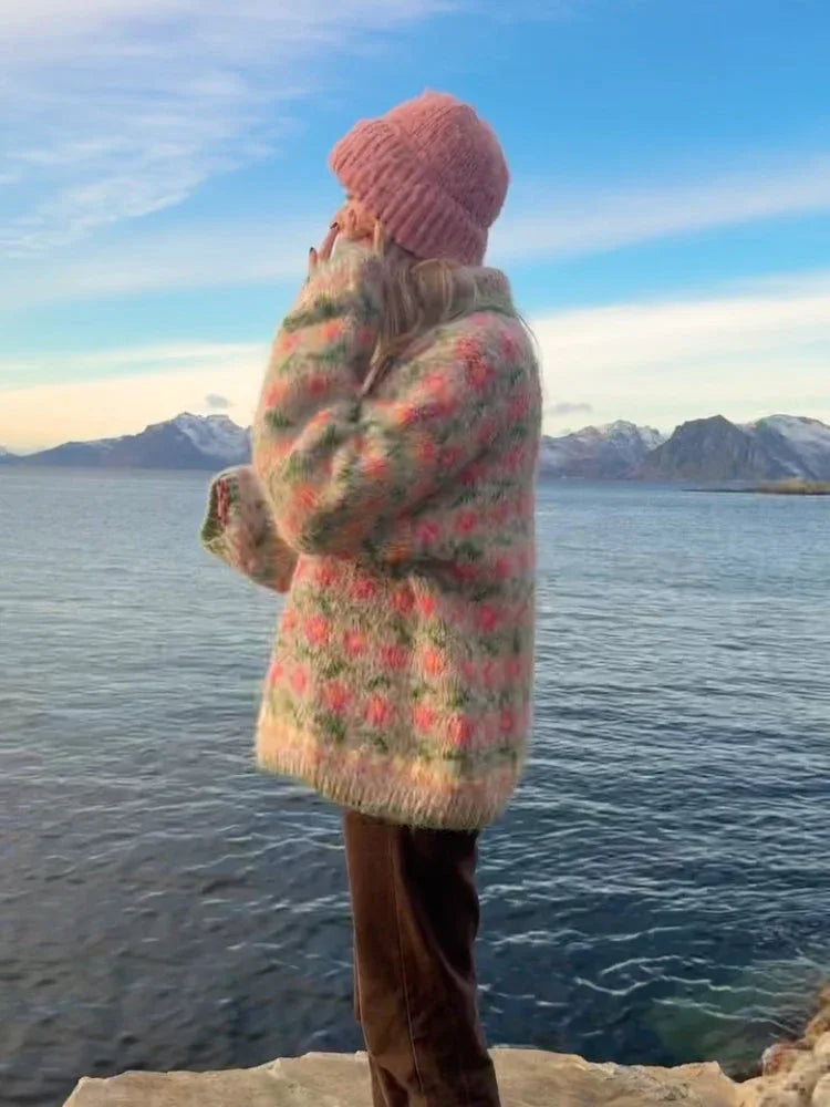 Nordic Bloom Chunky Knit Sweater - View 8 | WEUXS