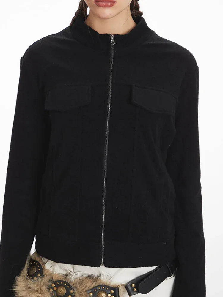 Minimalist slim fit full zip jacket with stand collar - View 6 | WEUXS