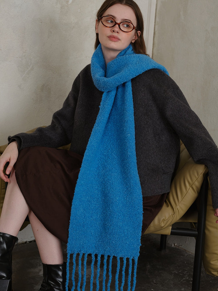 Electric Blue Bouclé Knit Scarf