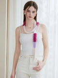 Fuzzy knit skinny scarf with color block pattern - View 7 | WEUXS