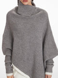 Asymmetric Mock Neck Sweater in Flower Gray - View 6 | WEUXS