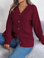 Pink Cable Knit Button Down Cardigan - View 11 | WEUXS