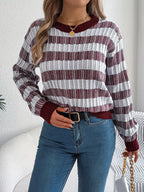 Vintage Lantern Sleeve Knit Sweater - Burgundy - WEUXS