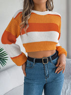 Sunset Boulevard Color Block Knit Crop Sweater - WEUXS
