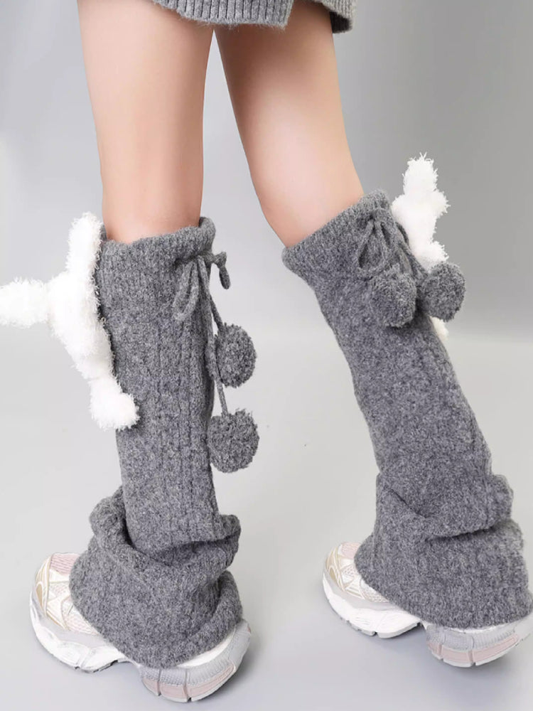 Cable knit leg warmers with teddy bear accent - View 11 | WEUXS