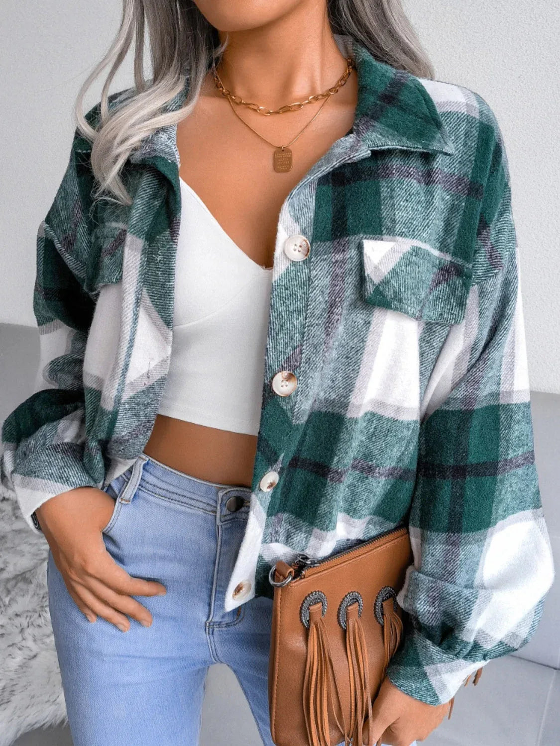 Plaid Cropped Shacket - View 13 | WEUXS
