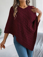 Cable Knit V-Neck Poncho Sweater - View 14 | WEUXS