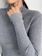 grey mock neck ribbed knit sweater - View 7 | WEUXS