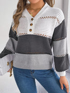 Color block knit henley sweater - View 7 | WEUXS