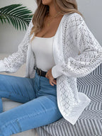 Orange Pointelle Knit Cardigan - WEUXS