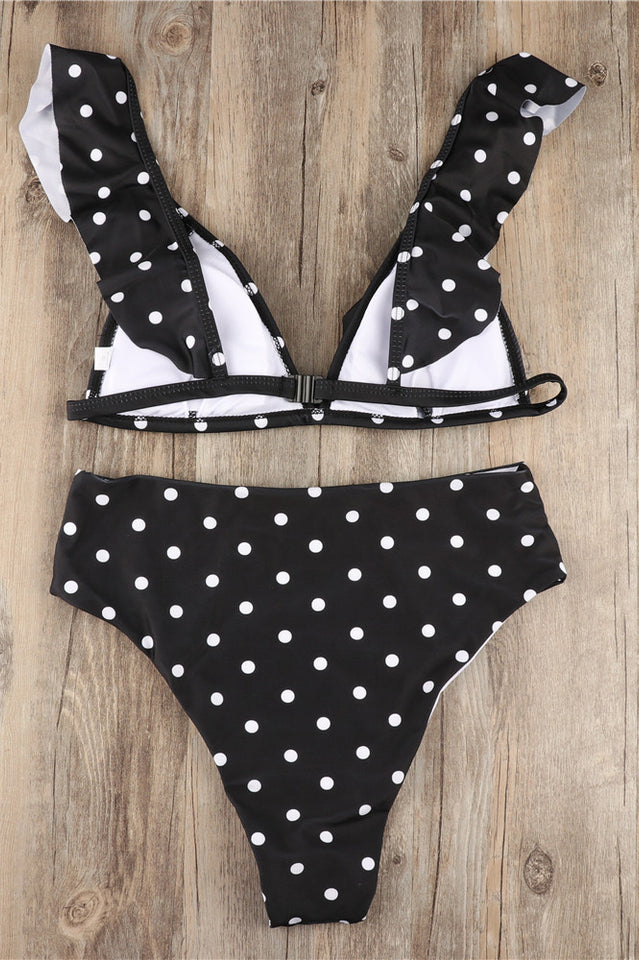 Polka Dot High Waist Ruffle Bikini - Dress In Beauty