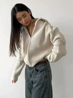 Ribbed knit zip cardigan sweater - View 8 | WEUXS