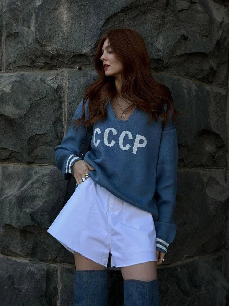 Retro Red CCCP Varsity Sweater - View 10 | WEUXS