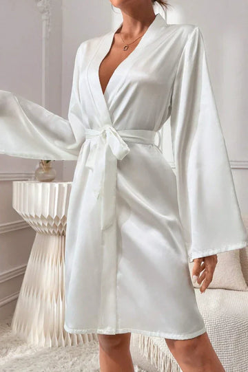 White Satin Bride Robe with Gold Embroidery & Crown, Wedding Day Kimono - Bridal Party Gift
