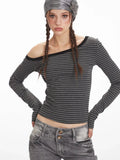 Asymmetrical striped long sleeve knit top - View 6 | WEUXS
