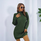 Cream White Ribbed Turtleneck Sweater Dress - View 9 | WEUXS
