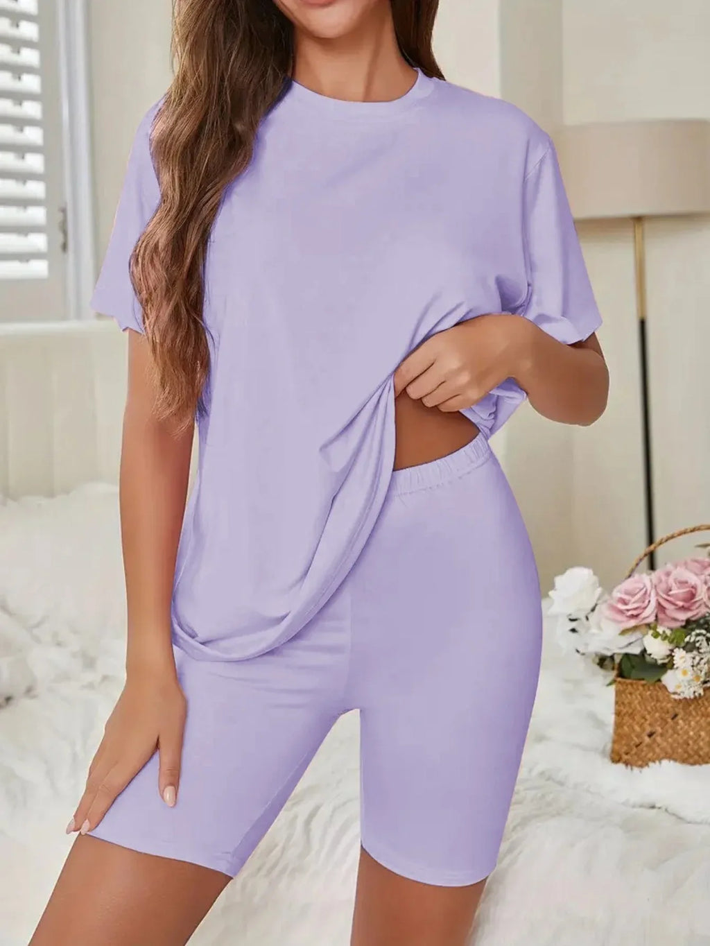 Oversized tee and biker shorts lounge set - View 11 | WEUXS