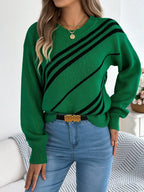Diagonal Stripe Knit Crewneck Sweater - View 9 | WEUXS