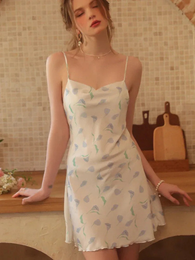 Morning Tulip | Cowl Neck Floral Satin Slip Dress - WEUXS