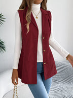Beige corduroy sleeveless jacket with notched lapel - View 7 | WEUXS